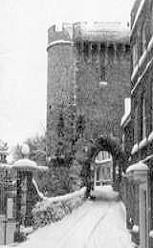 Lewes castle barbican after snow